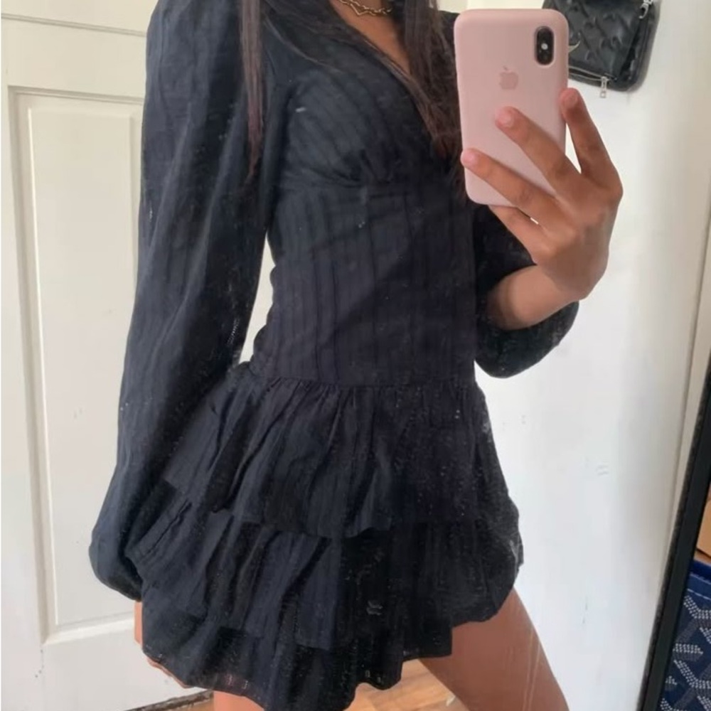 Zara Black Fit and Flare Dress with Bishop Sleeves